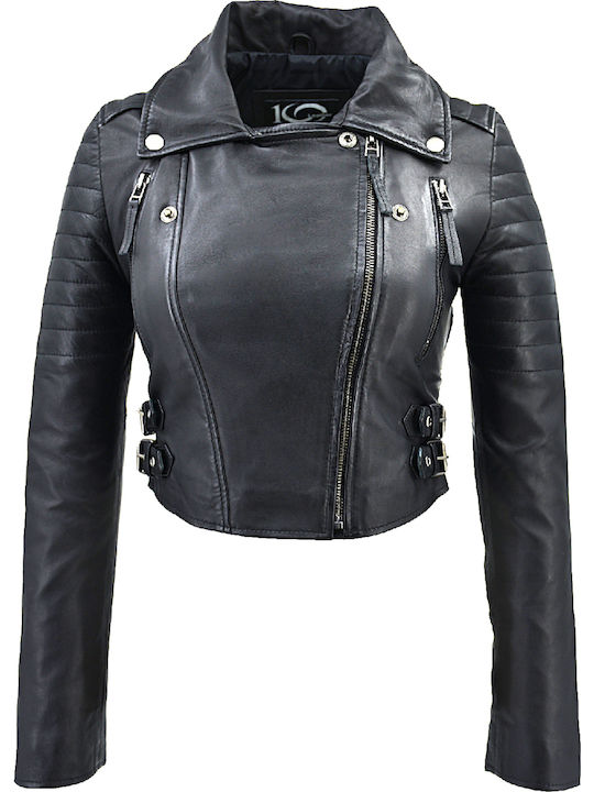 Δερμάτινο Γυναικείο Biker Jacket Μαύρο (black)