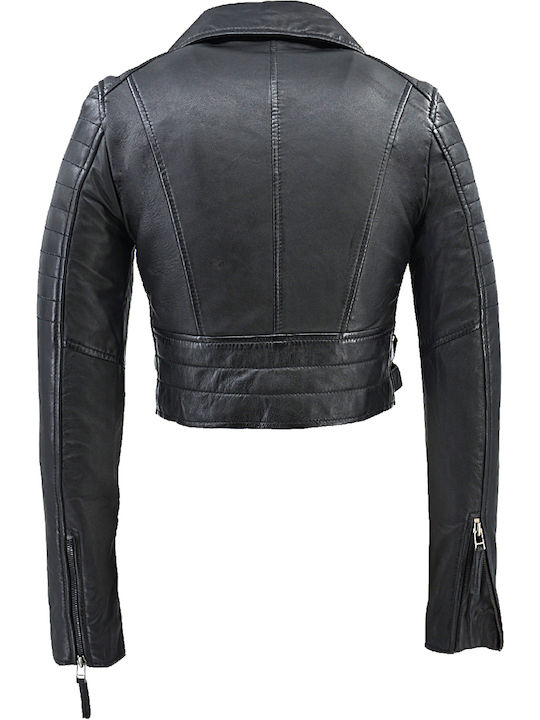 Δερμάτινο Γυναικείο Biker Jacket Μαύρο (black)