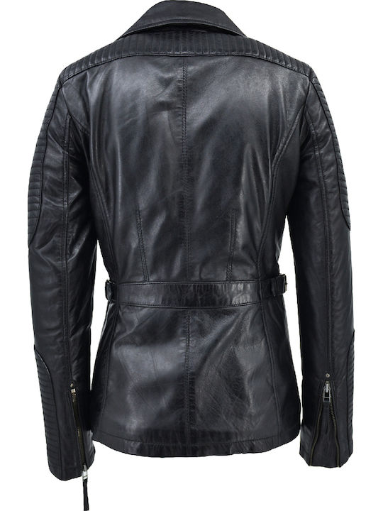 Δερμάτινο Γυναικείο Biker Jacket Μαύρο