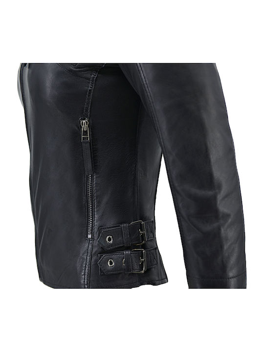 Women's Short Biker Leather Jacket for Winter Black