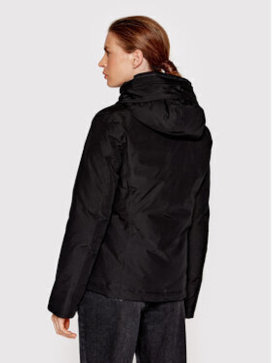 Woolrich Arctic Raccoon Kurz Damen Parka Jacke für Winter ΜΑΥΡΟ