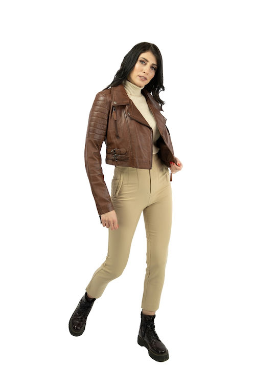 Damen Bikerjacke Cognac