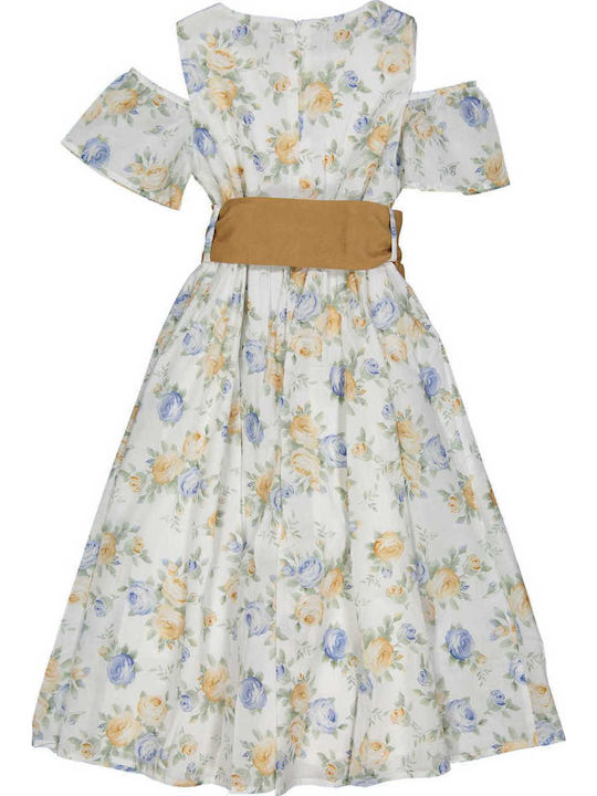 Kinderkleid Kurzärmelig Blumen Set aus Zubehör Weiß