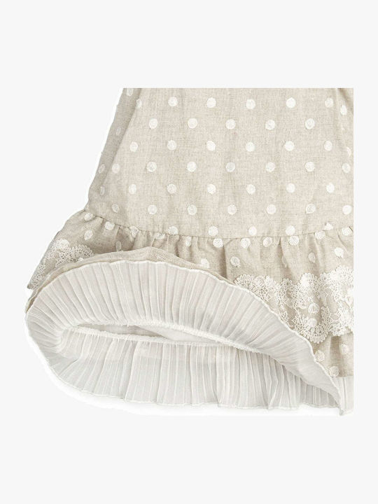 Sand-coloured Linen Παιδικό Φόρεμα Κοντομάνικο Λινό Πουά Μπεζ