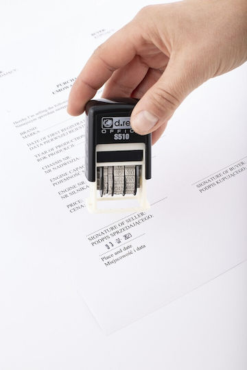 Shiny Self-Inking Date Stamp in Greek Language with Black Ink