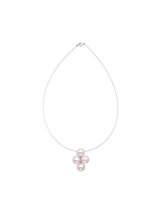 Necklace from White Gold 18k with Pearls & Diamond