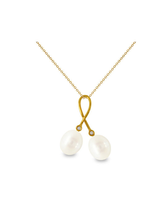 Necklace from White Gold 18k with Pearls & Diamond