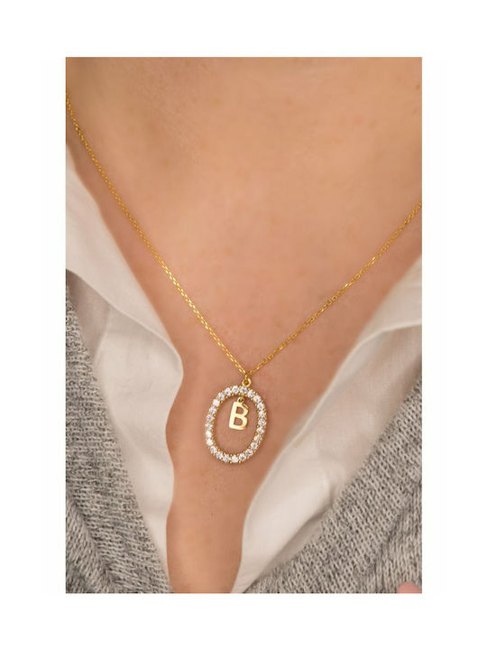 Paraxenies Necklace Monogram from Pink Gold Plated Silver with Zircon