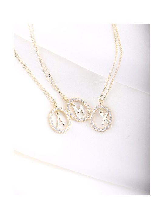 Savvidis Necklace Monogram from Gold 9 K with Zircon