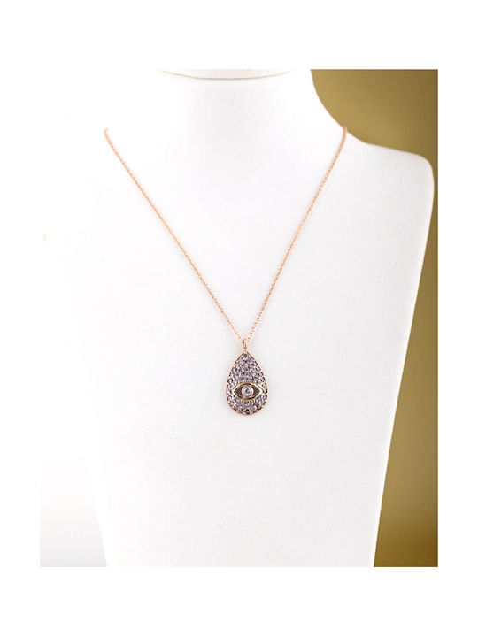 Savvidis Necklace with Pink Gold Plating with Zircon