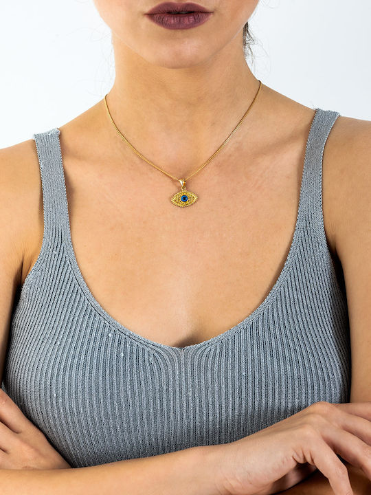 George Art Jewels Κολιέ Βυζαντινό Φυλαχτό Ματάκι από Χρυσό 14Κ