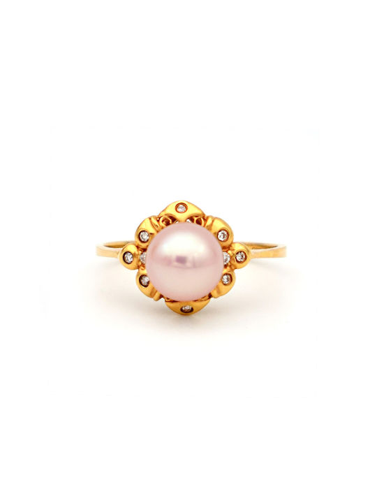 Women's Gold Ring Akoya with Pearl 18K