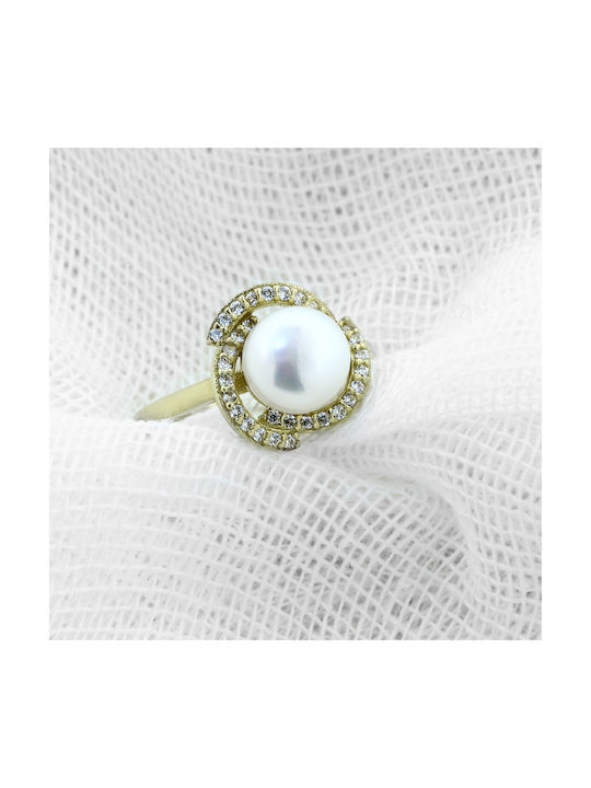 Women's Ring with Pearls & Zircon from Gold 14K