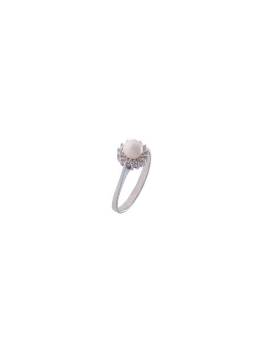 Women's White Gold Ring with Pearl 14K