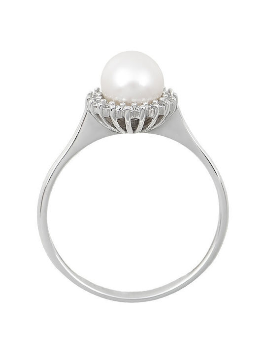 Savvidis No 54 Women's Ring with Pearls & Zircon from White Gold 14K