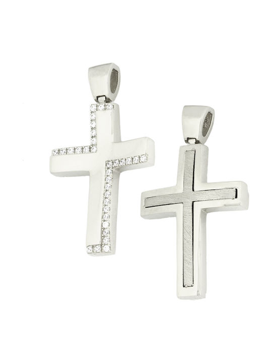 White Gold Cross 14K Double Sided