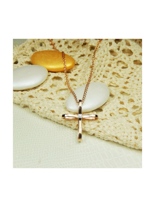 Polytimo Pink Gold Cross 18K with Chain