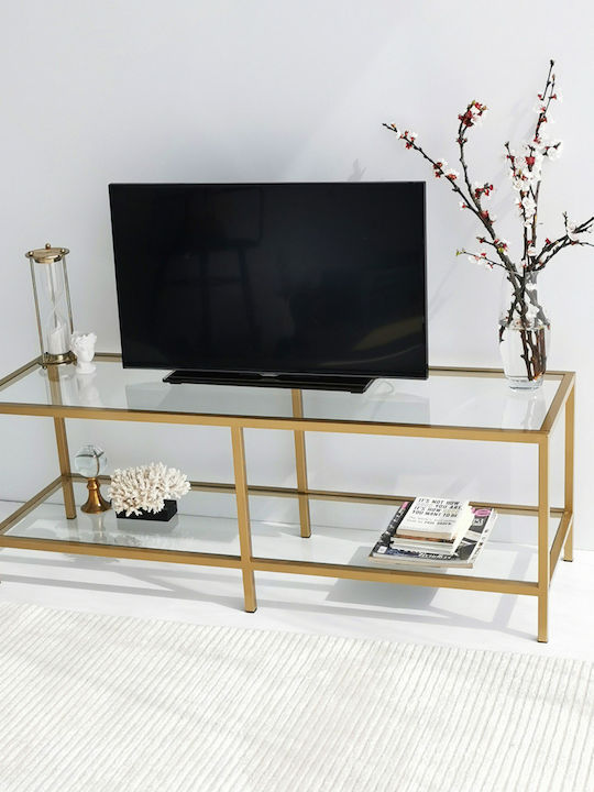 TV-Ständer Basic aus Metall & Glas Gold M130xT45xH45cm
