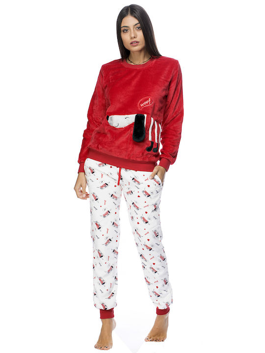 Vienetta Secret Winter Women's Pyjama Set Fleece Red Vienetta Vienetta