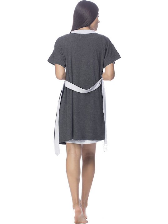 Vienetta Secret Winter Women's Velvet Robe with Nightdress Gray Vienetta Vienetta