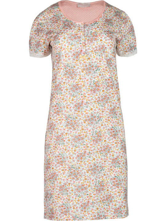 Pink Label Summer Cotton Women's Nightgown Abstract Flowers