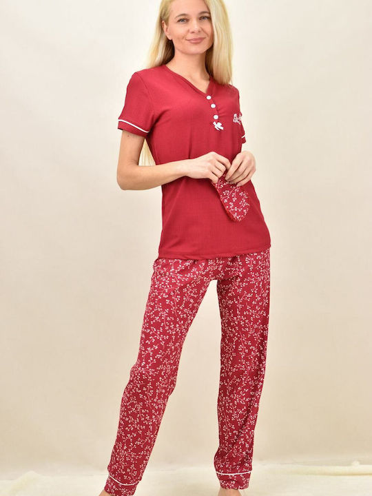 Potre Sommer Damen Pyjama-Set Burgundisch