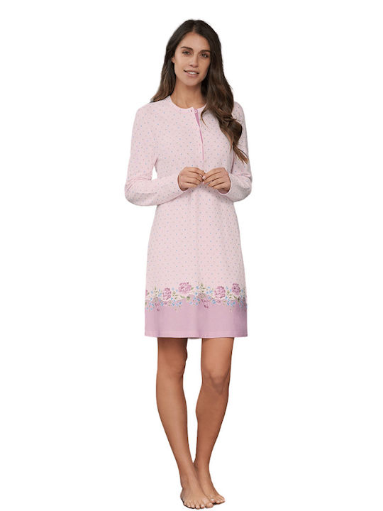 Linclalor Winter Cotton Women's Nightdress Pink