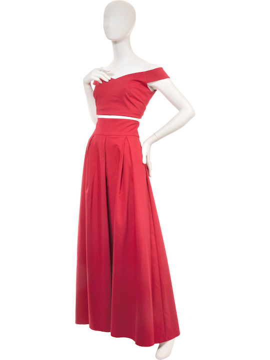 Lui E Lei High Waist Maxi Skirt in Red color