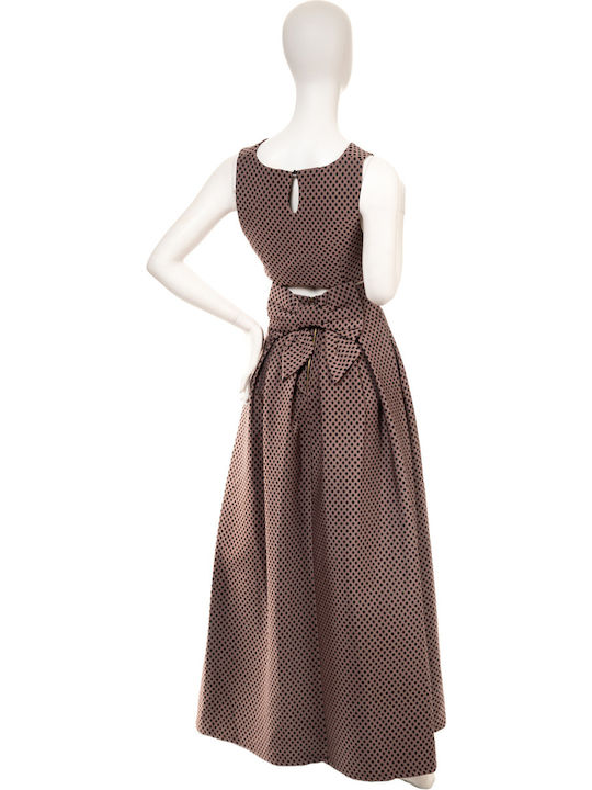 Hoch tailliert Maxi Rock Polka Dot Braun