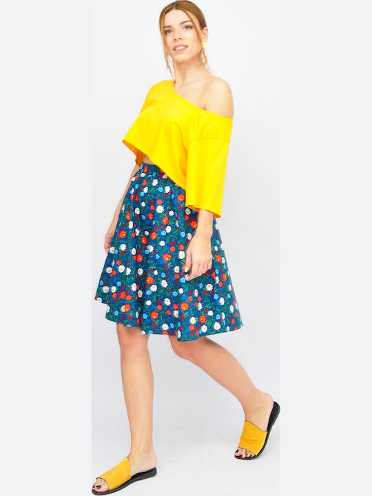 Midi Skirt Floral Turquoise