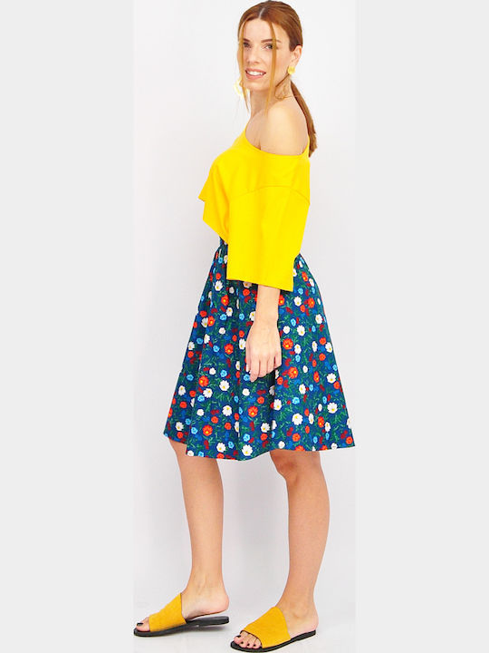 Midi Skirt Floral Turquoise