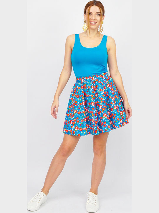 Mini Φούστα Floral Τιρκουάζ