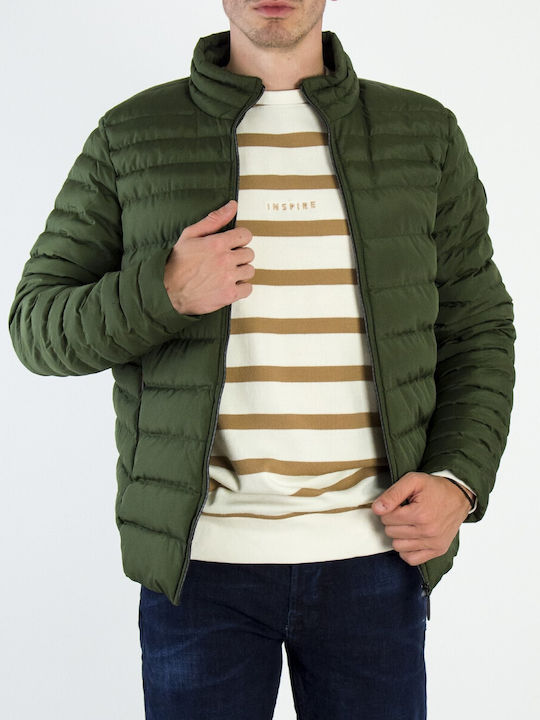 Huxley & Grace Herren Winter Jacke Lässig Khaki