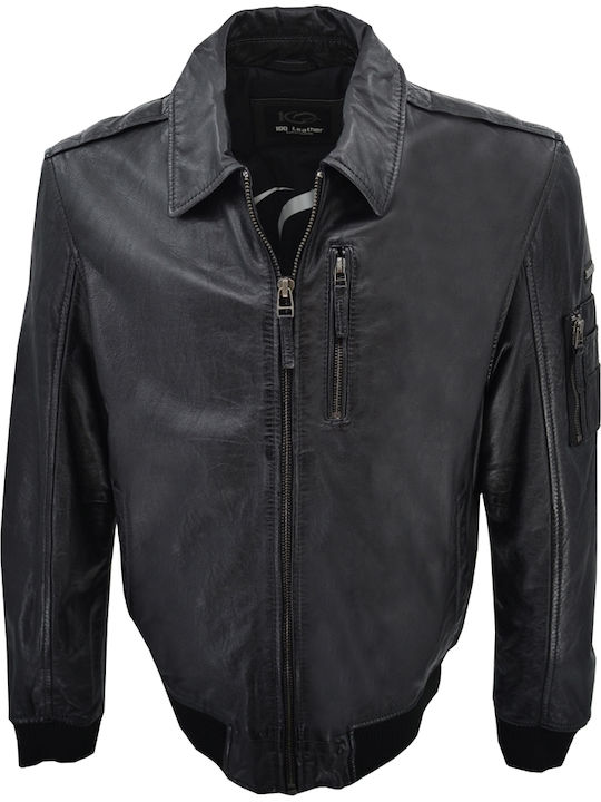 Δερμάτινα 100 Men's Winter Leather Jacket Black