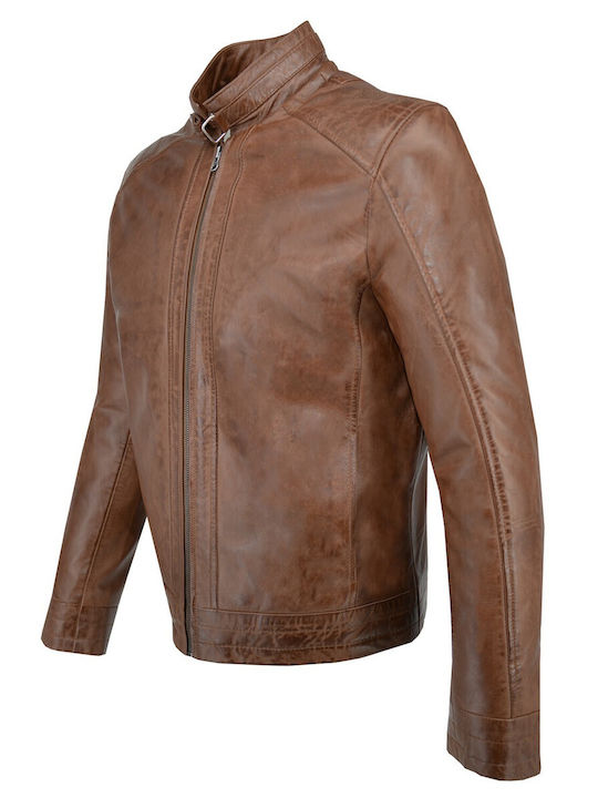 Δερμάτινα 100 Men's Winter Leather Biker Jacket Brown