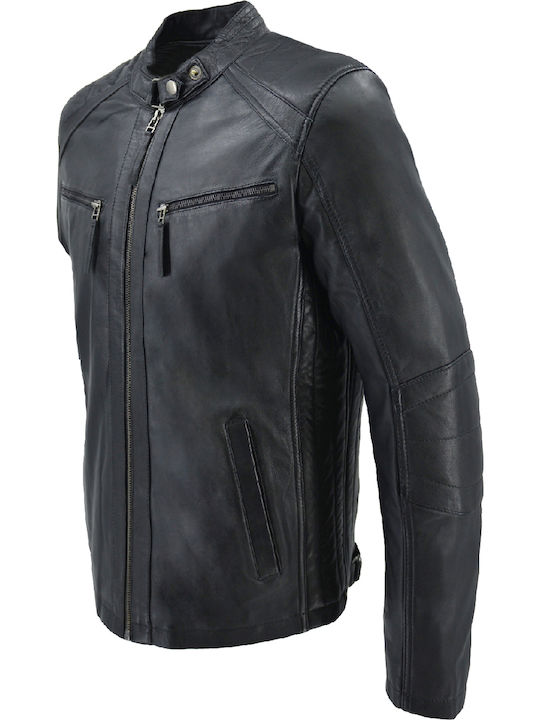 Δερμάτινα 100 Men's Winter Leather Biker Jacket Black