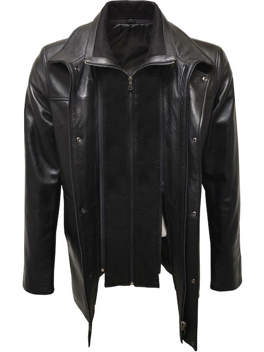 Δερμάτινα 100 Men's Winter Leather Jacket Black