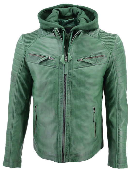 Δερμάτινα 100 Men's Leather Biker Jacket Green.