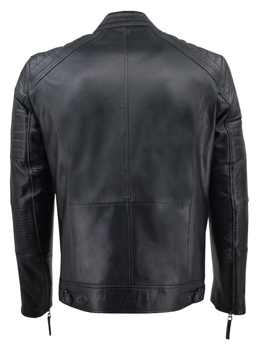 Кожено Мъжко Яке Байкър Черно (BLACK)