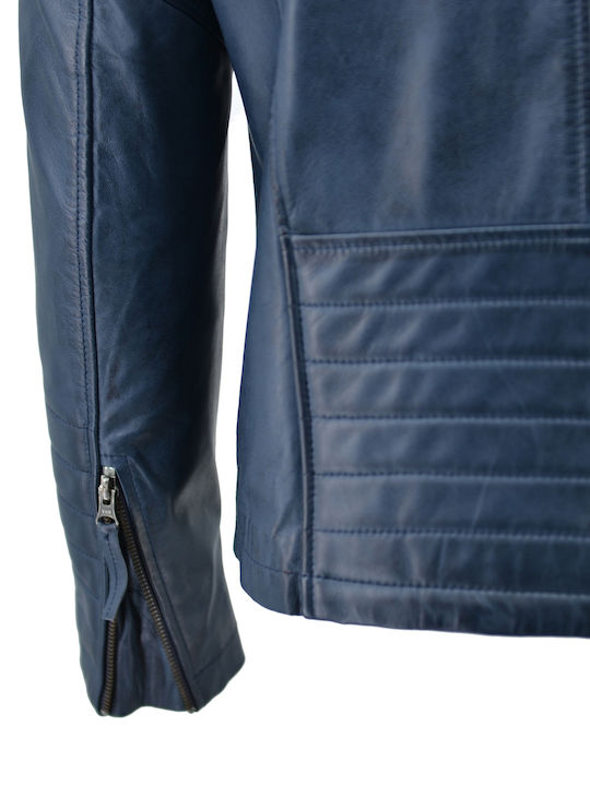 Leather Jacket Biker Blue