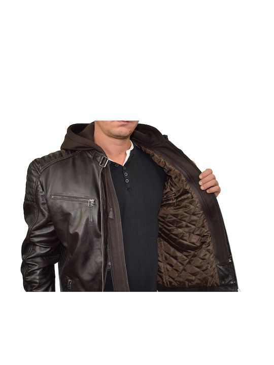 Leatherland Johny Men's Leather Biker Jacket Brown