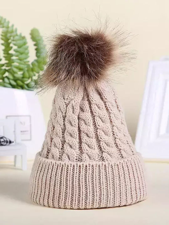 Pom Pom Beanie Männer Beanie mit Strickmuster in Beige Farbe
