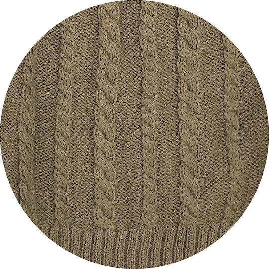 Beanie Unisex Σκούφος με Πλεξούδες σε Χακί χρώμα