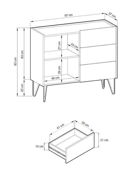 Мебели за съхранение Harmony дървен с чекмеджета Въглени 97x37x83см