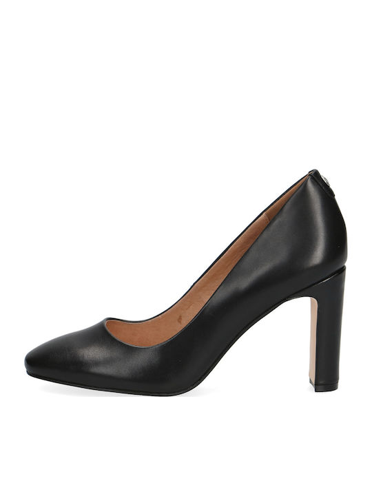 Leder Pumps mit Chunky hohem Absatz Schwarz