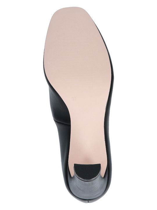 Leder Pumps mit Chunky hohem Absatz Schwarz