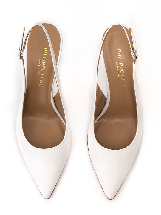 Leather Pointed Toe White Heels