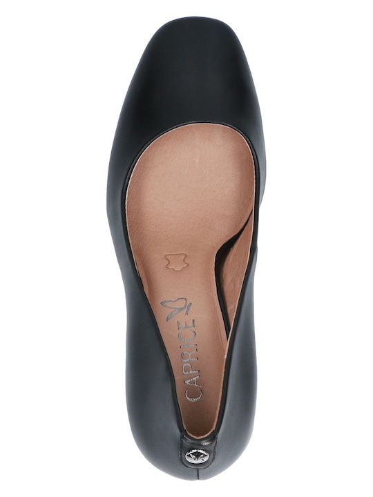 Leder Pumps mit Chunky hohem Absatz Schwarz