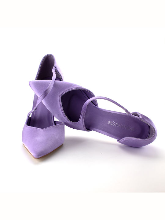 Diamantique Pointed Toe Stiletto Purple High Heels with Strap