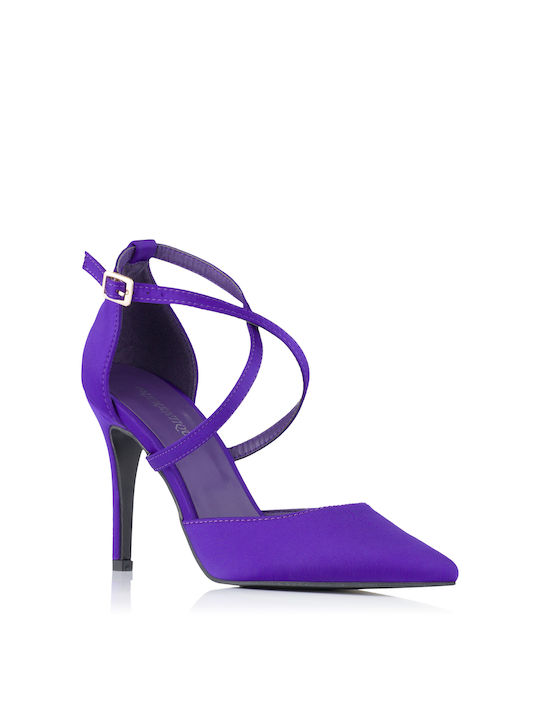 Diamantique Pointed Toe Purple Heels